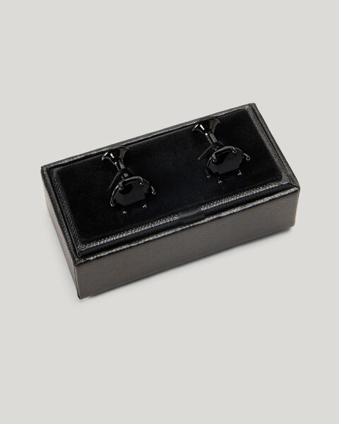 Round Crystal Cufflinks, Gunmetal, hi-res